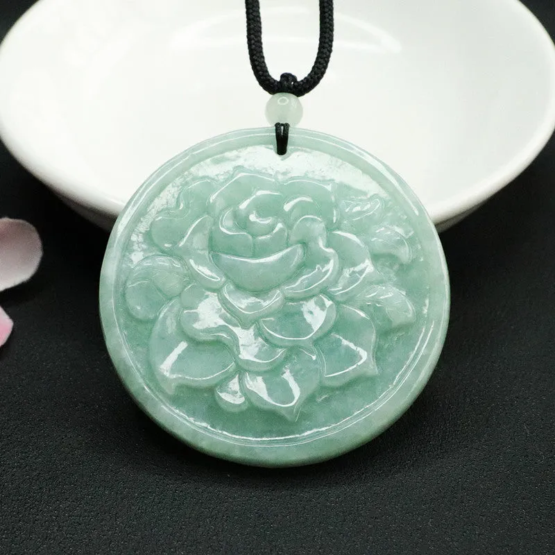 Exquisite Natural Jade Rose Sterling Silver Pendant - Fortune's Favor