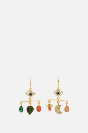 Eye Balance Drop Coral & Jade Earrings