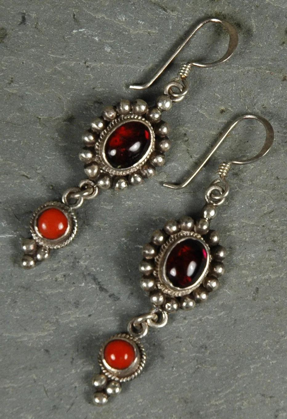 Fair Trade Nepalese Garnet & Coral Earrings