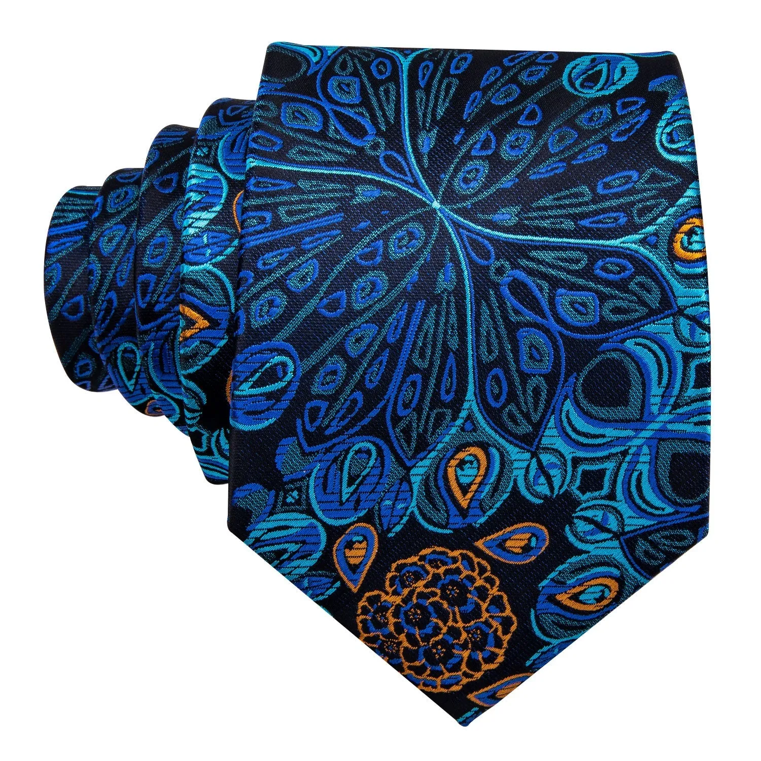 Fantastic Blue Floral Tie Handkerchief Cufflinks Set with Wedding Brooch