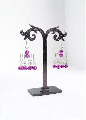 Fashion Glass Pearl Earrings, with Brass Earring Hooks, Magenta