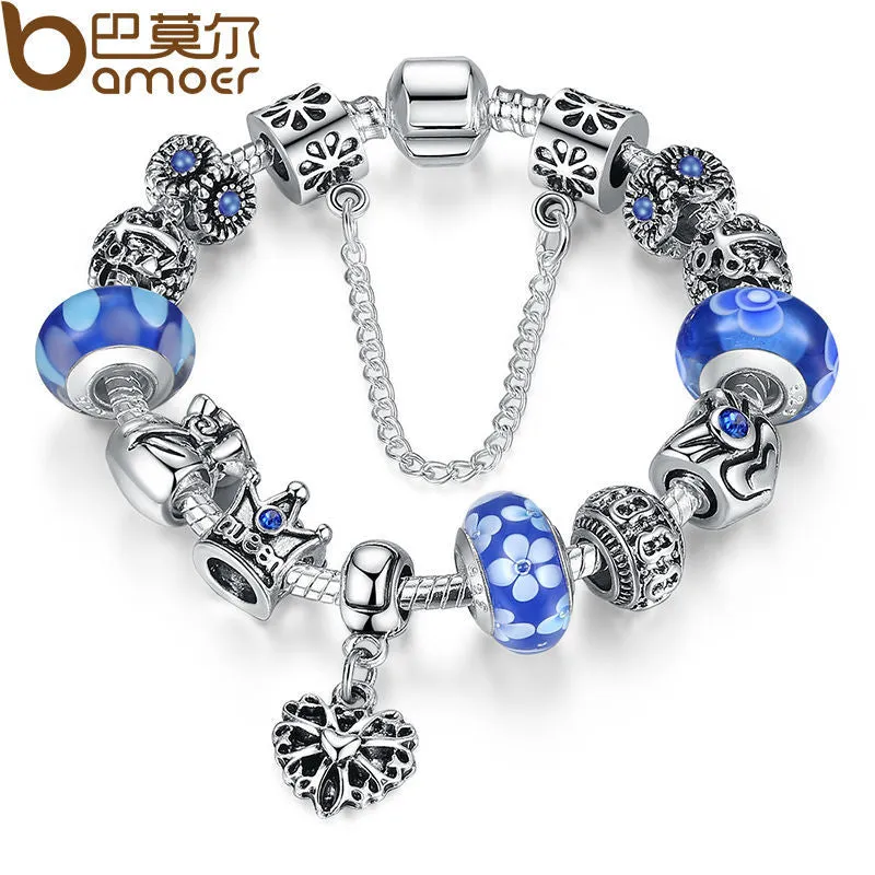 Fashion Jewelry Silver Charms Bracelet & Bangles With Queen Crown Beads Bracelet