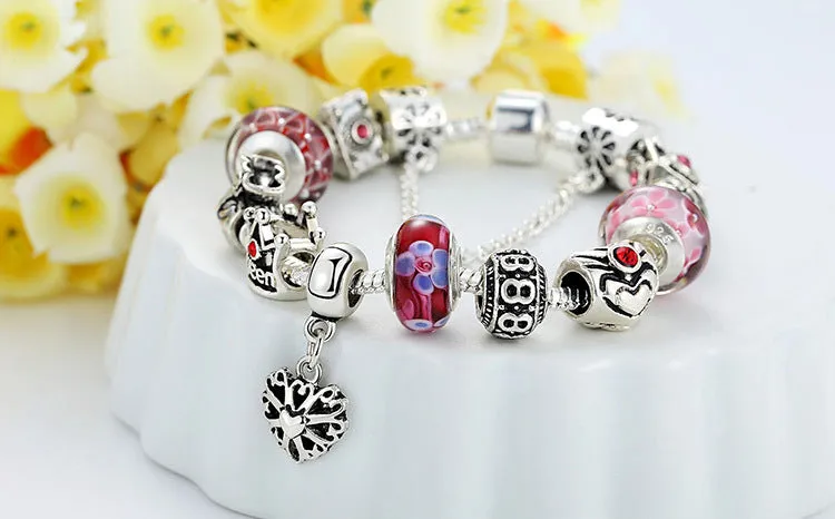 Fashion Jewelry Silver Charms Bracelet & Bangles With Queen Crown Beads Bracelet