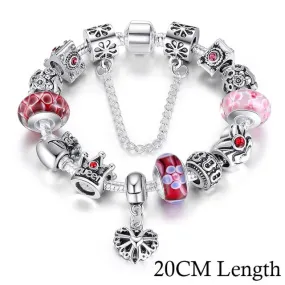 Fashion Jewelry Silver Charms Bracelet & Bangles With Queen Crown Beads Bracelet