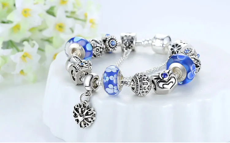 Fashion Jewelry Silver Charms Bracelet & Bangles With Queen Crown Beads Bracelet