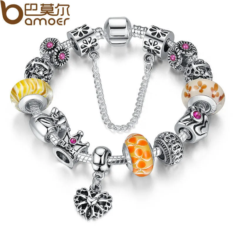 Fashion Jewelry Silver Charms Bracelet & Bangles With Queen Crown Beads Bracelet