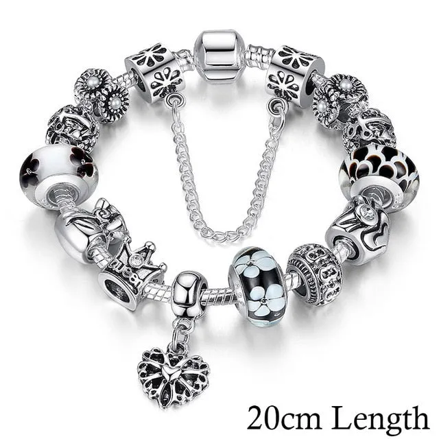 Fashion Jewelry Silver Charms Bracelet & Bangles With Queen Crown Beads Bracelet