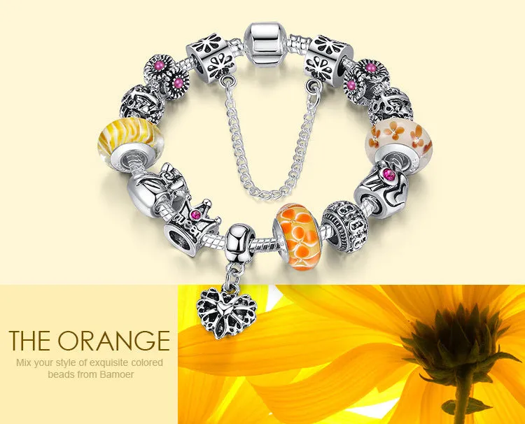 Fashion Jewelry Silver Charms Bracelet & Bangles With Queen Crown Beads Bracelet