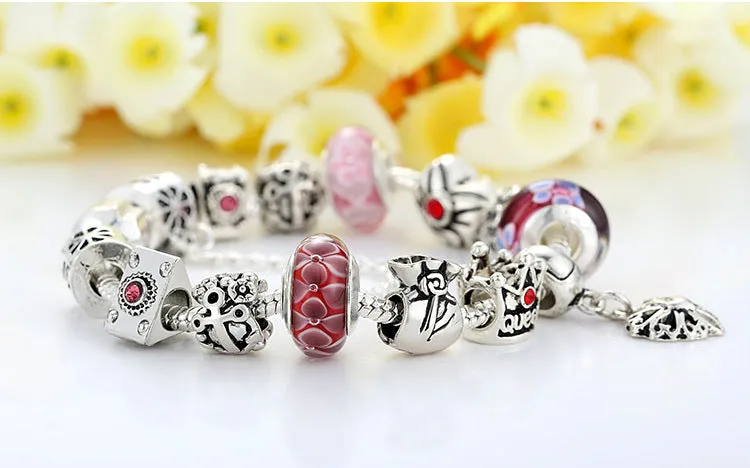 Fashion Jewelry Silver Charms Bracelet & Bangles With Queen Crown Beads Bracelet