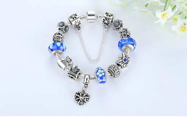 Fashion Jewelry Silver Charms Bracelet & Bangles With Queen Crown Beads Bracelet