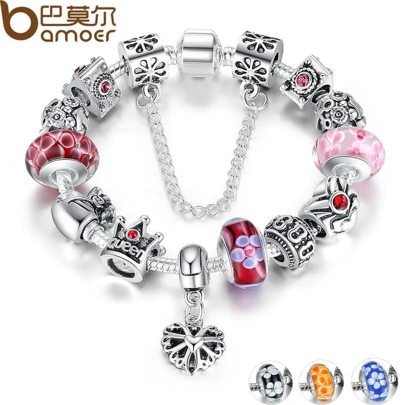 Fashion Jewelry Silver Charms Bracelet & Bangles With Queen Crown Beads Bracelet