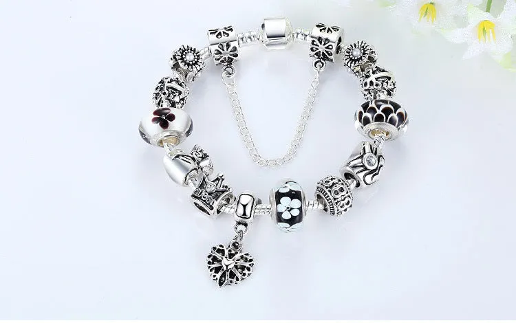 Fashion Jewelry Silver Charms Bracelet & Bangles With Queen Crown Beads Bracelet