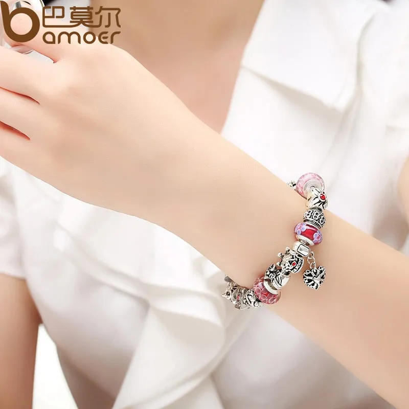 Fashion Jewelry Silver Charms Bracelet & Bangles With Queen Crown Beads Bracelet