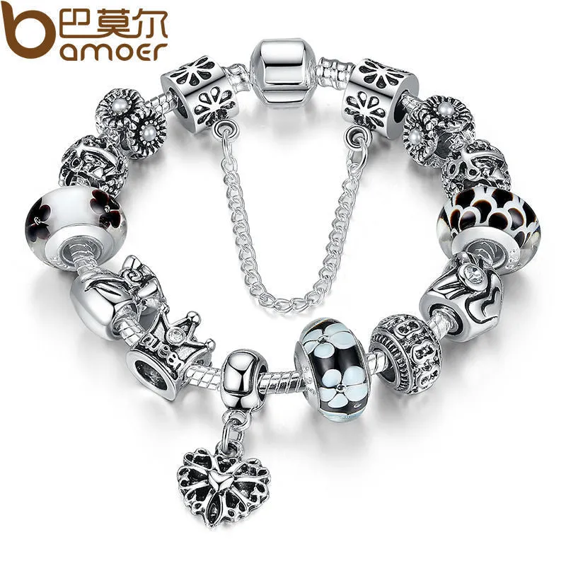 Fashion Jewelry Silver Charms Bracelet & Bangles With Queen Crown Beads Bracelet