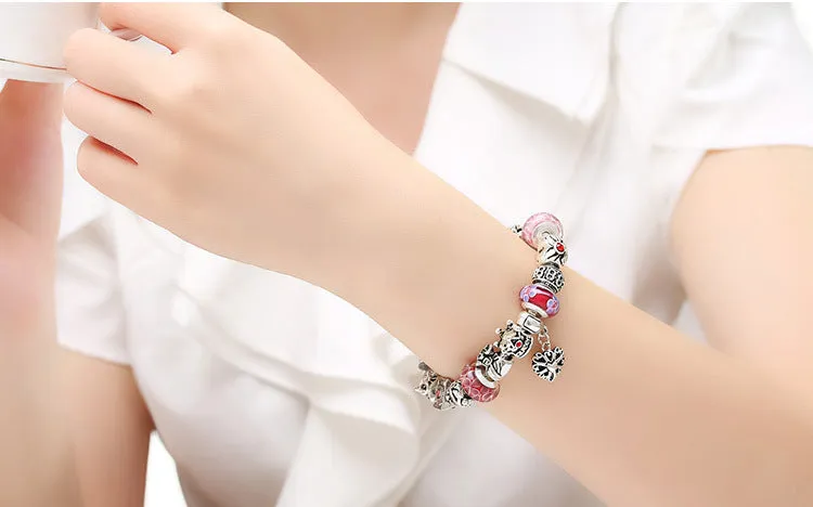 Fashion Jewelry Silver Charms Bracelet & Bangles With Queen Crown Beads Bracelet