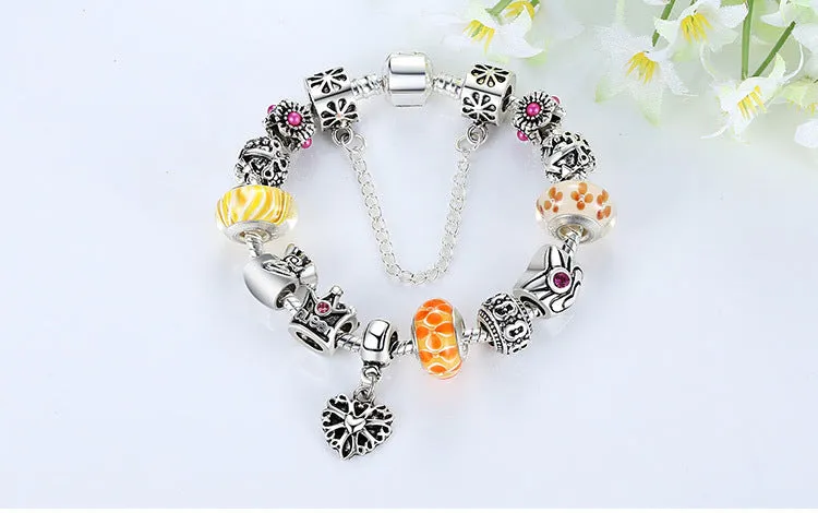 Fashion Jewelry Silver Charms Bracelet & Bangles With Queen Crown Beads Bracelet