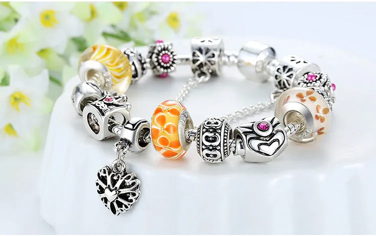 Fashion Jewelry Silver Charms Bracelet & Bangles With Queen Crown Beads Bracelet