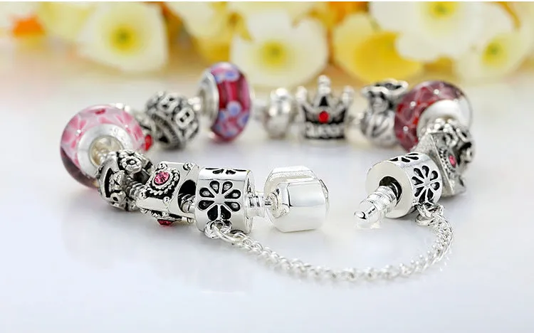 Fashion Jewelry Silver Charms Bracelet & Bangles With Queen Crown Beads Bracelet