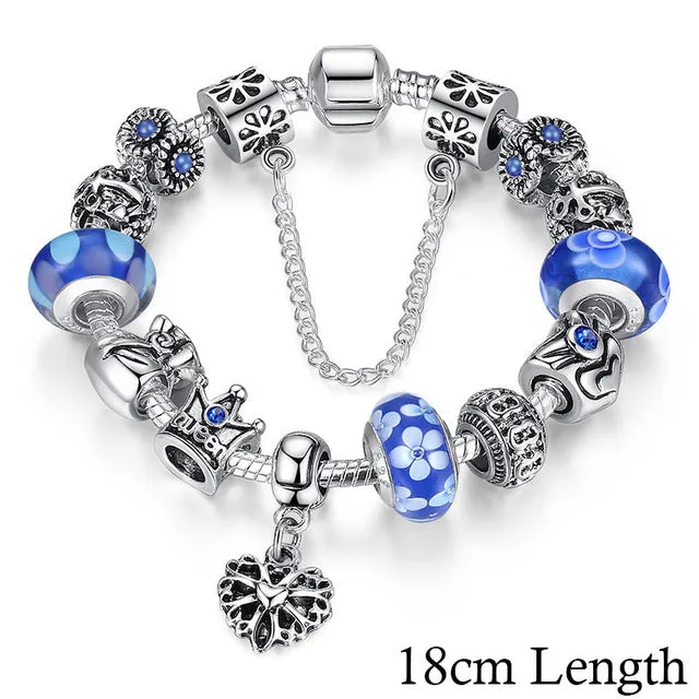 Fashion Jewelry Silver Charms Bracelet & Bangles With Queen Crown Beads Bracelet