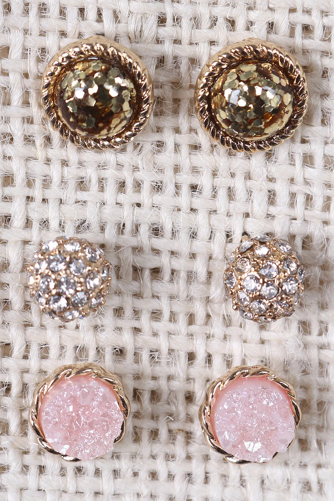 Faux Stone Encrusted Earring Set