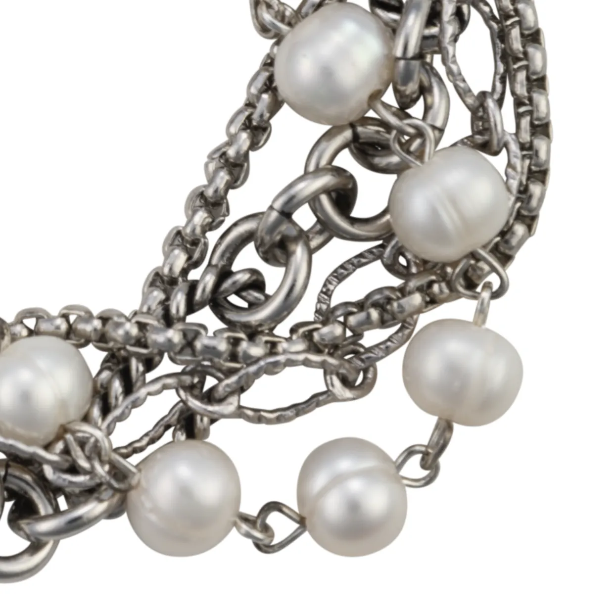 Five-strand chain and pearl statement bracelet