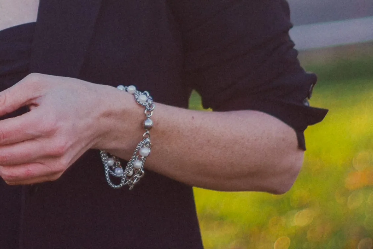 Five-strand chain and pearl statement bracelet