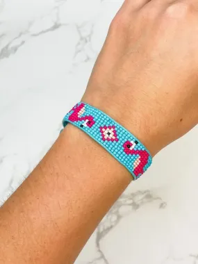 Flamingo Beaded Adjustable Bracelet - Aqua