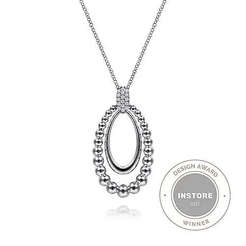 Gabriel & Co. Bujukan Oval Pendant Necklace with White Sapphires in Sterling Silver