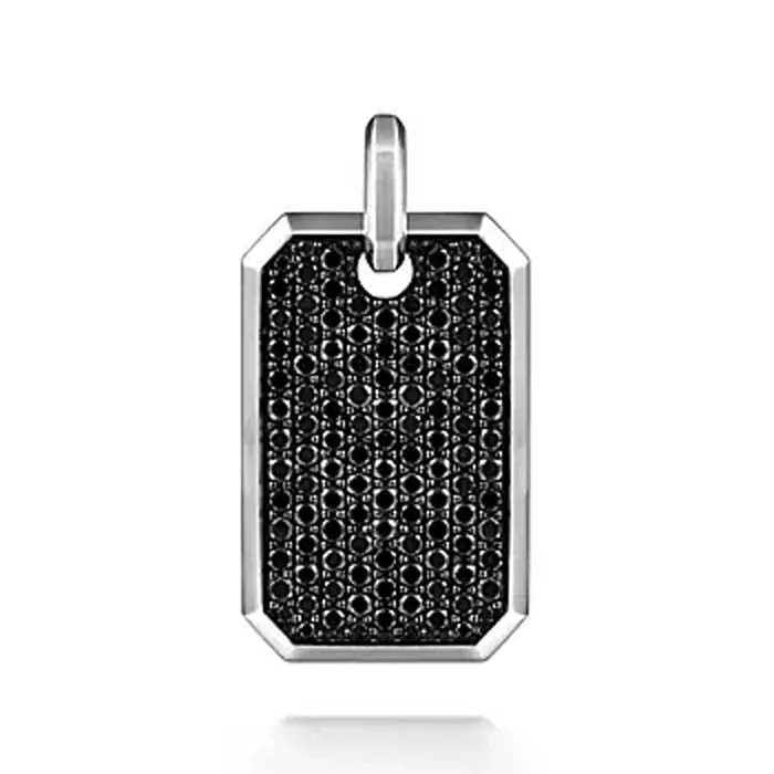 Gabriel & Co. Pavé Black Spinel Dog Tag in Sterling Silver