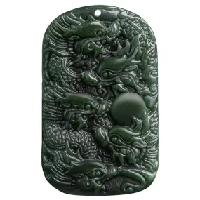 Genuine Natural Hotan Jade Kowloon Protector Pendant men's Necklace