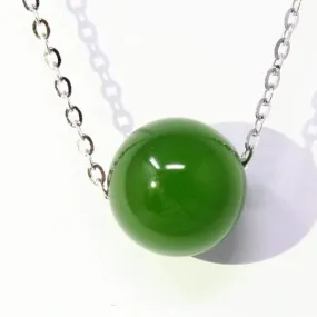 Genuine Nephrite Green Jade Bead Necklace Pendant