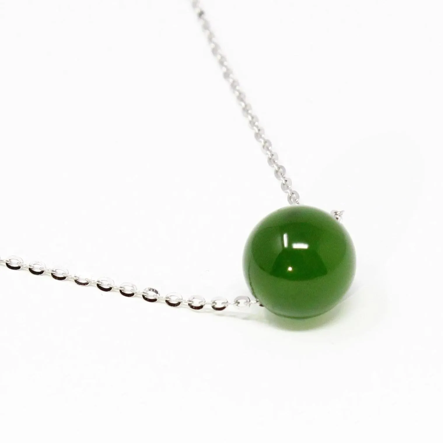 Genuine Nephrite Green Jade Bead Necklace Pendant