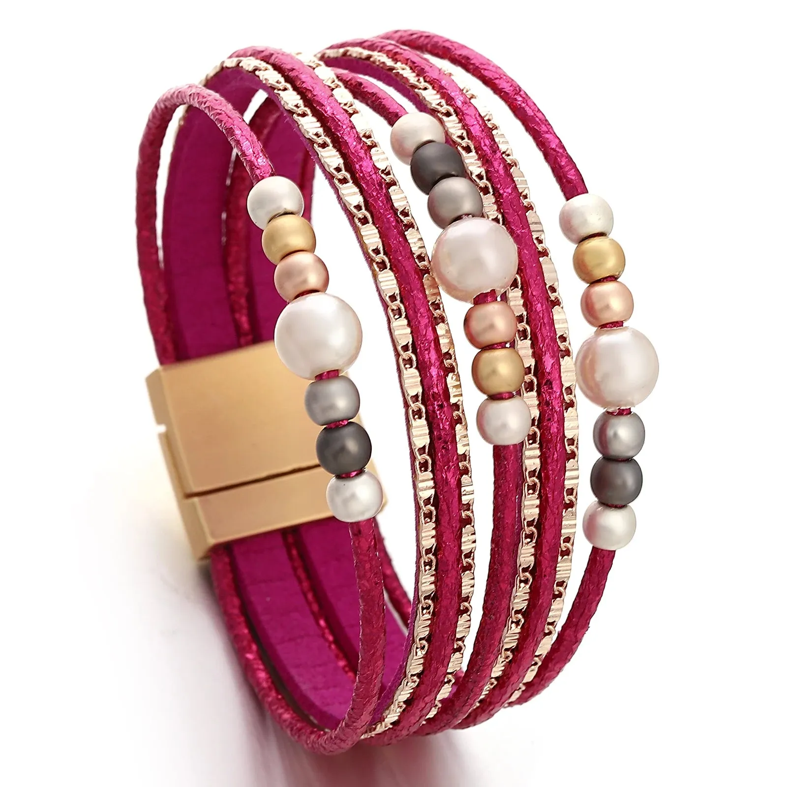 'Girinya' Pearl Beads Cuff Bracelet - berry