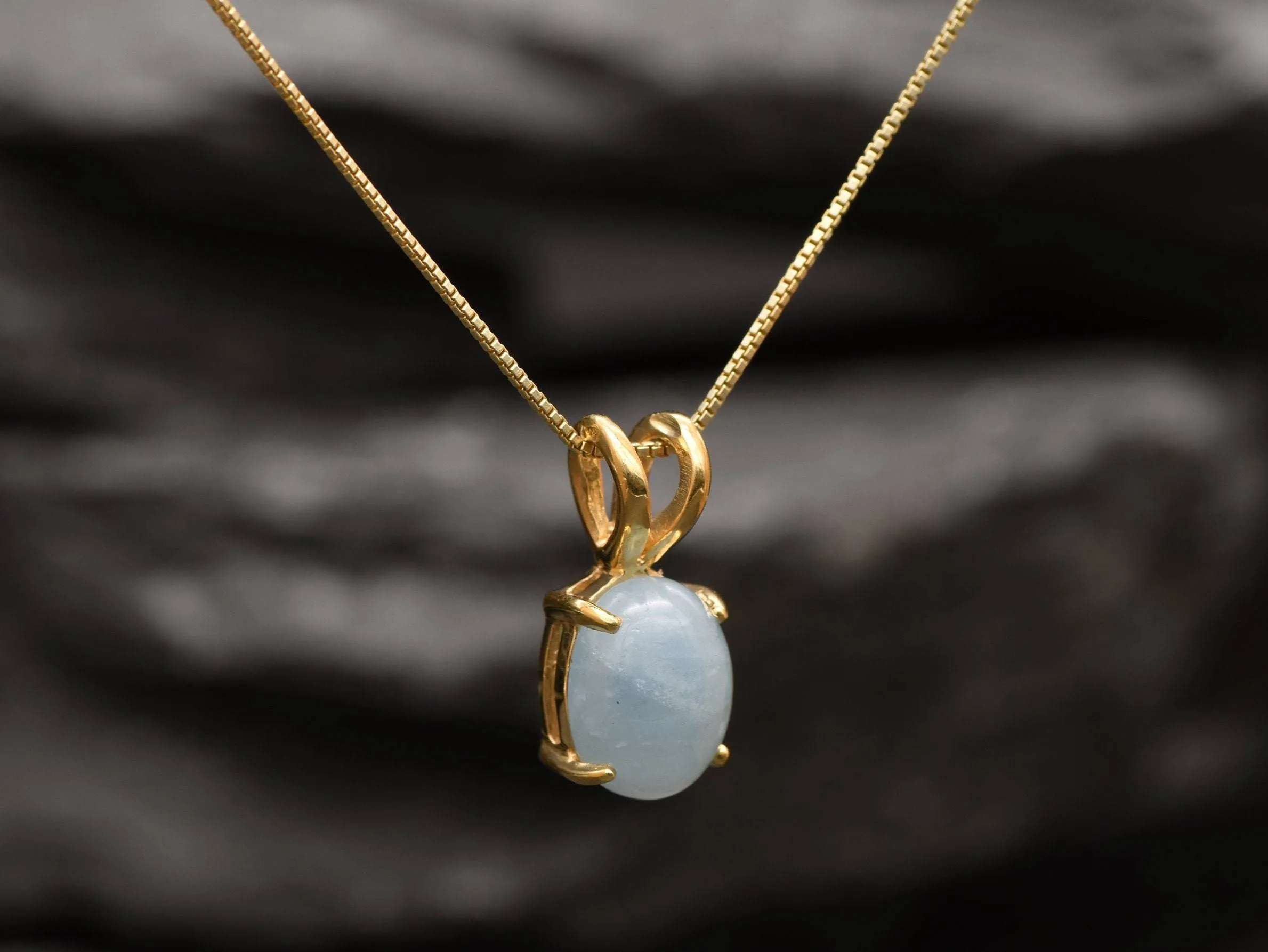 Gold Aquamarine Pendant - Natural Aquamarine Necklace, Gold Aqua Necklace