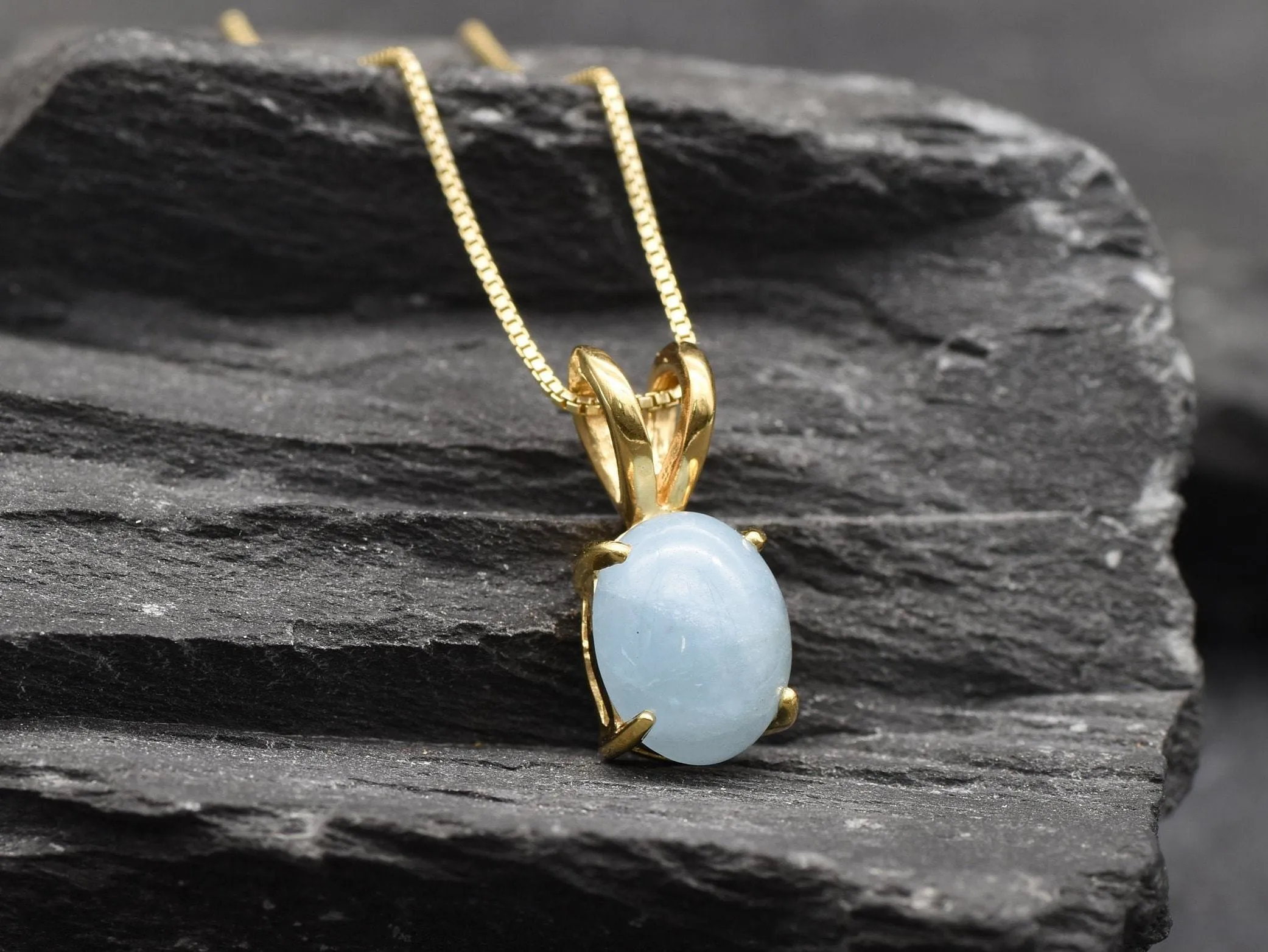 Gold Aquamarine Pendant - Natural Aquamarine Necklace, Gold Aqua Necklace