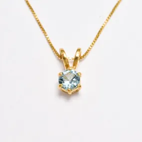 Gold Aquamarine Pendant - Round Blue Necklace - Vintage Classy Necklace