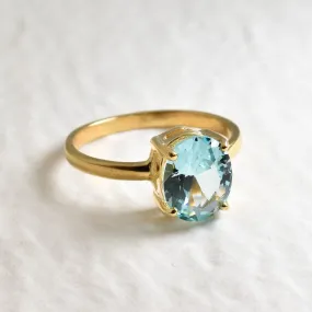 Gold Aquamarine Ring - Oval Aquamarine Ring, Blue Solitaire Ring