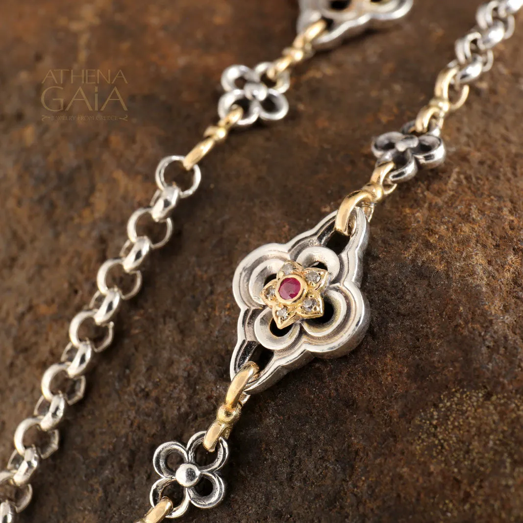 Gold Flower Diamond Accent Sterling Silver Chain