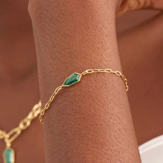 Gold Malachite Emblem Chain Bracelet B042-01G-M