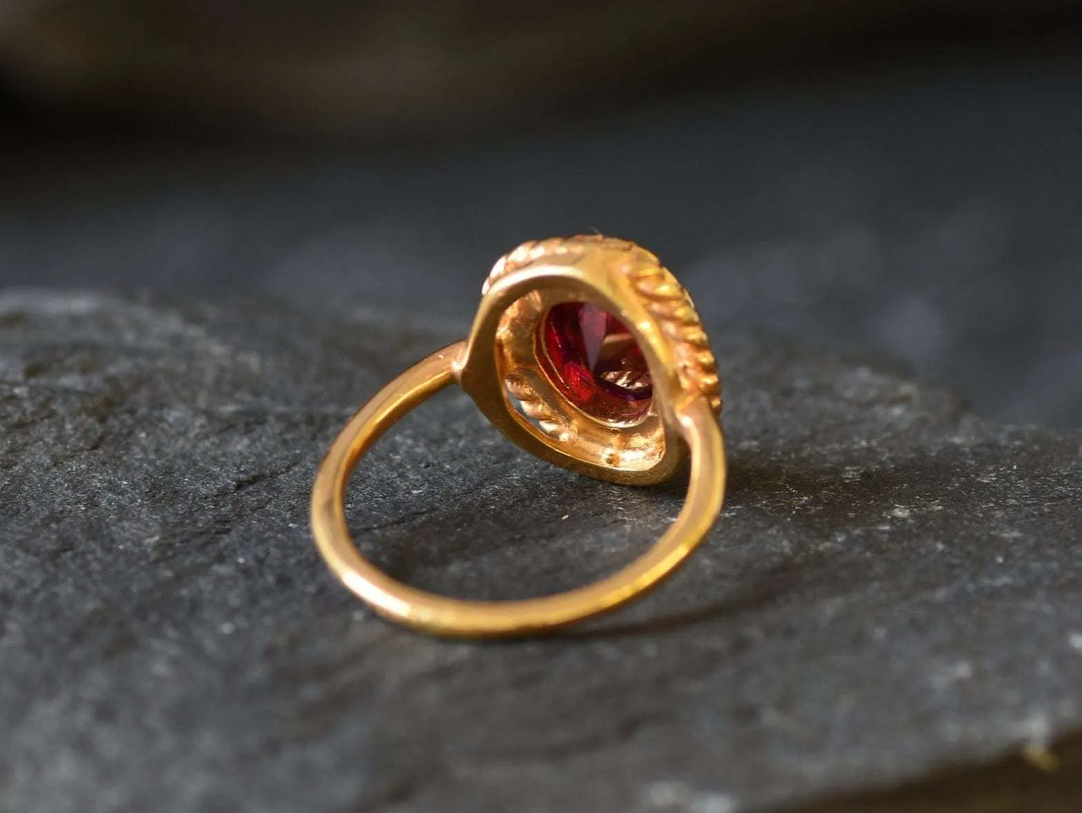 Gold Ruby Ring - Red Vintage Ring - Oval Cocktail Ring