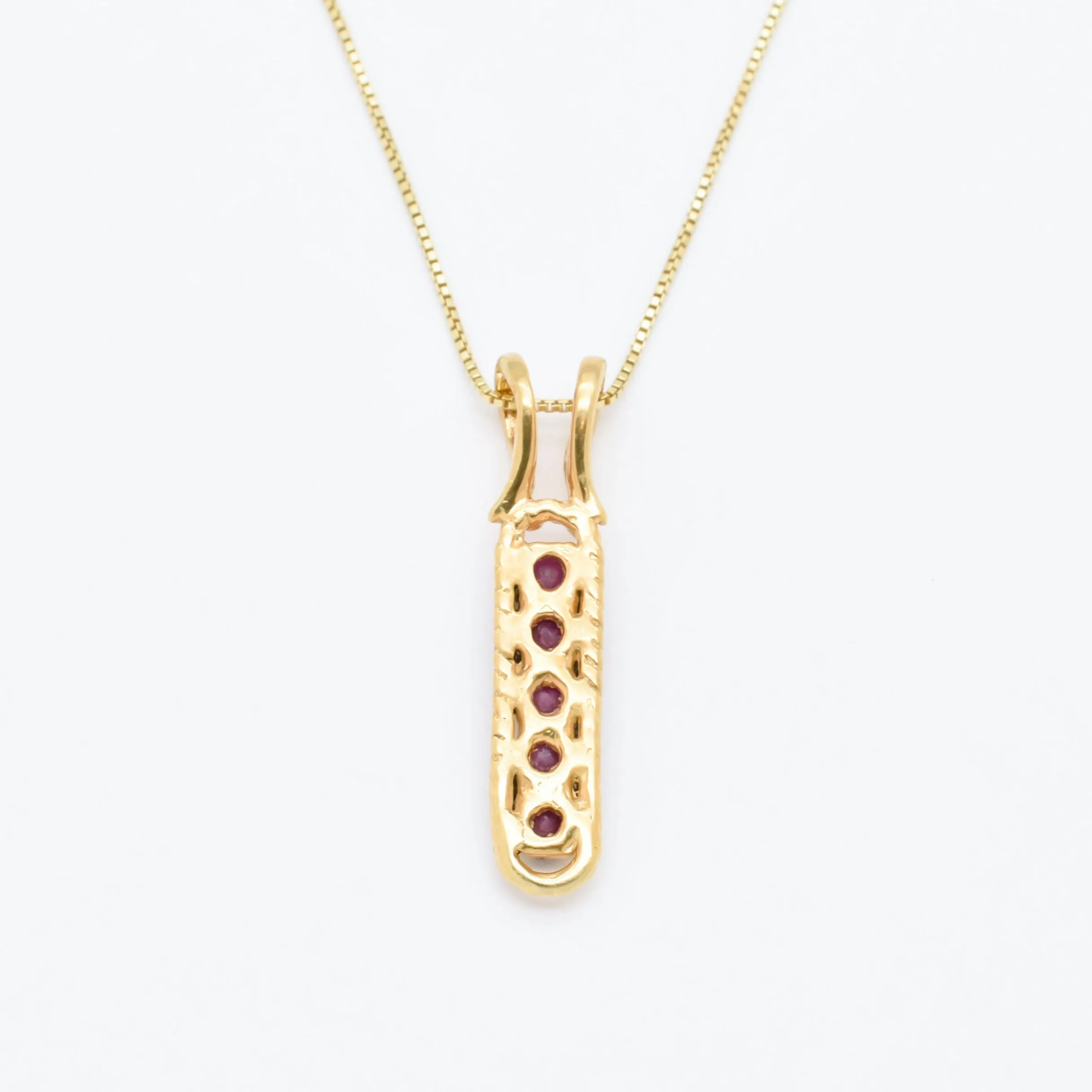 Gold Ruby Vertical Pendant - Natural Ruby Necklace, Vintage Gold Pendant