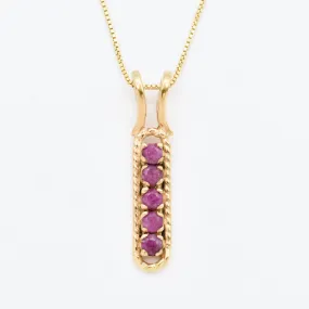 Gold Ruby Vertical Pendant - Natural Ruby Necklace, Vintage Gold Pendant