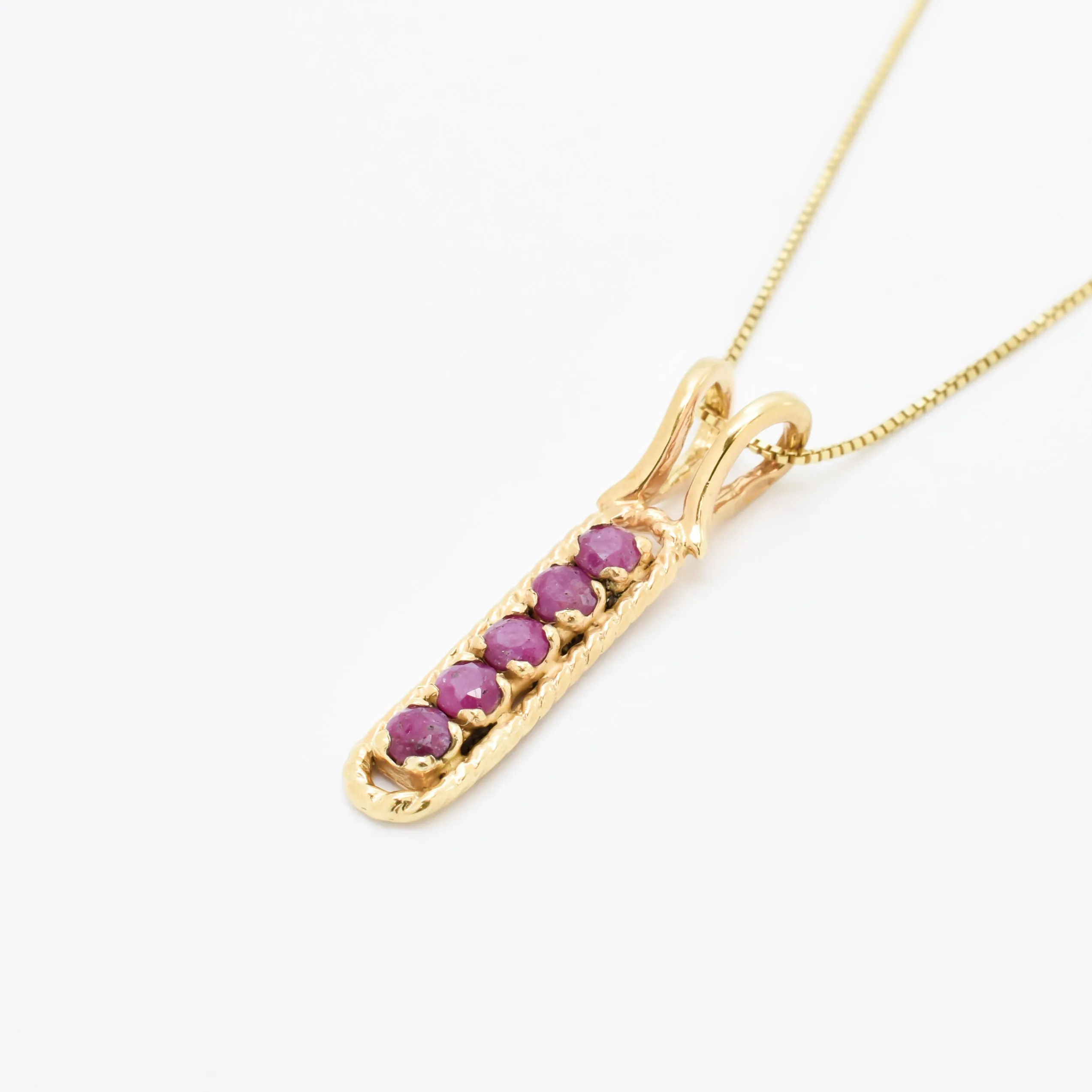 Gold Ruby Vertical Pendant - Natural Ruby Necklace, Vintage Gold Pendant