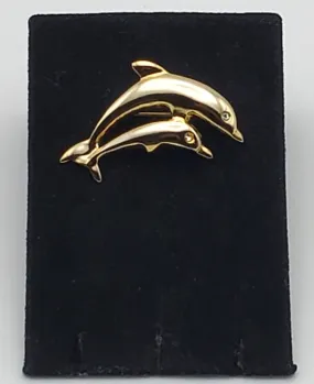 Gold Tone Dolphins Brooch