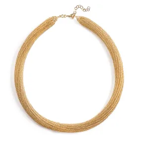 Gold tube necklace , double knitted tube