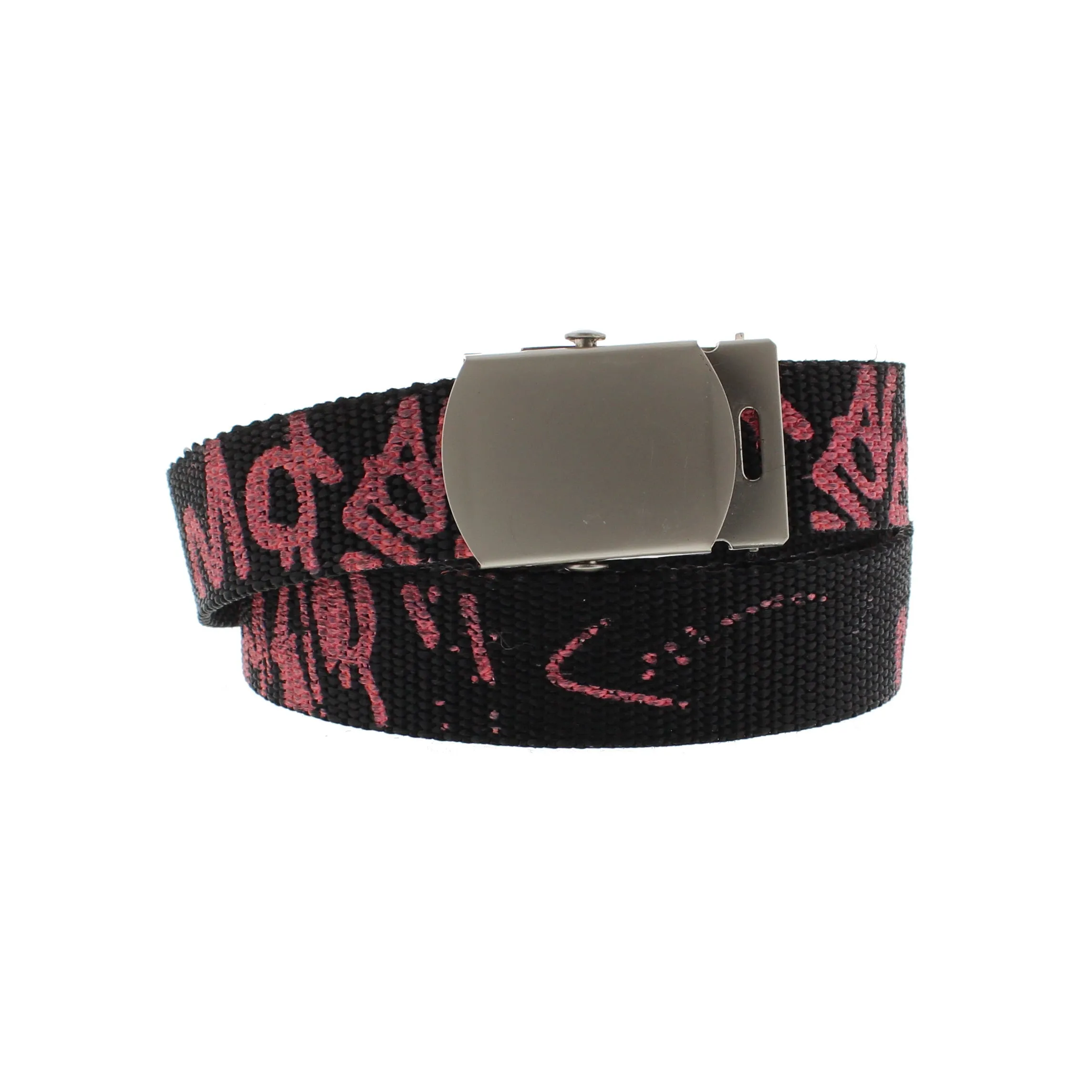 Graffiti Print Canvas Webbing Belt with Shiny Silver Slider Buckle (Length - 120cm, Width - 3cm)