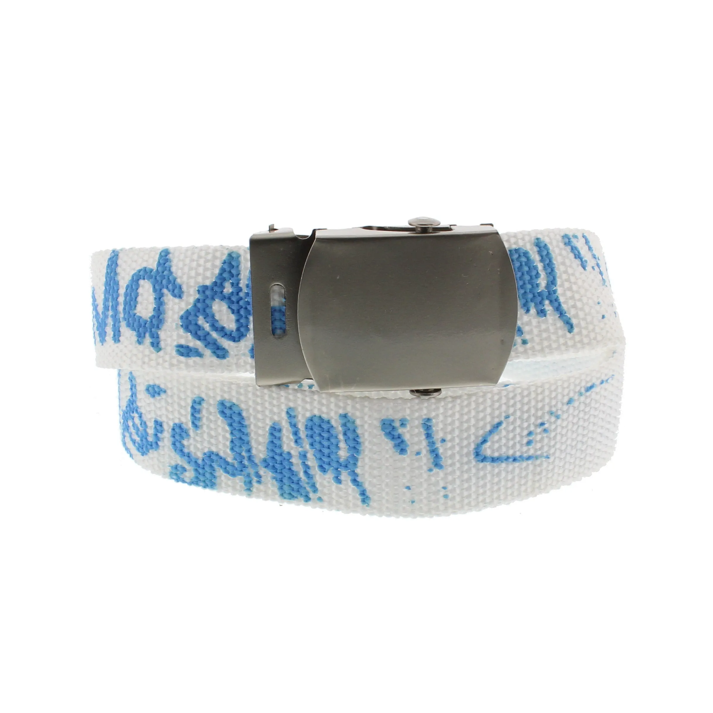 Graffiti Print Canvas Webbing Belt with Shiny Silver Slider Buckle (Length - 120cm, Width - 3cm)