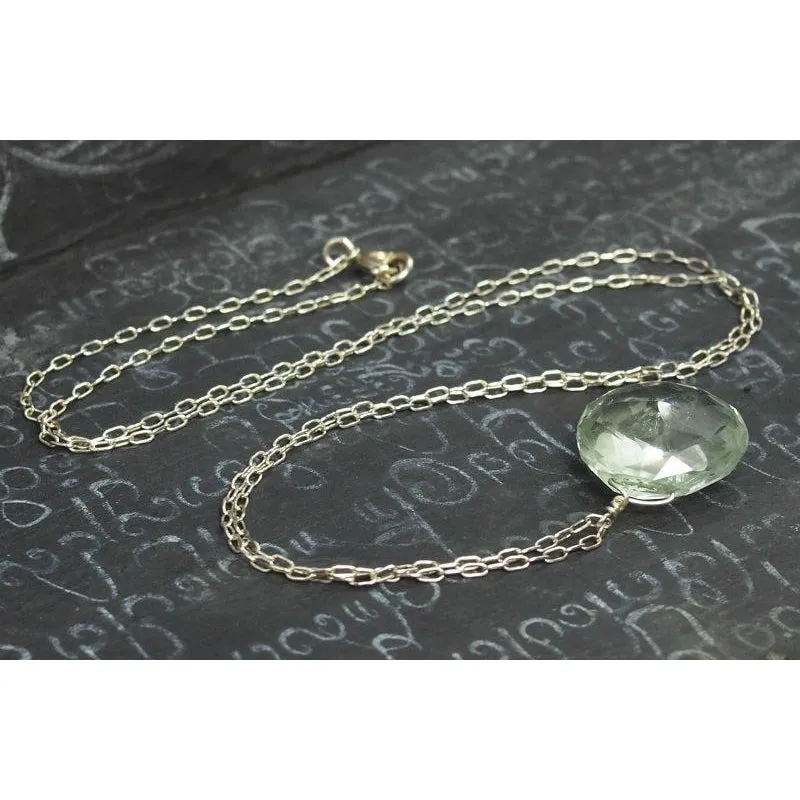 Green Amethyst On Sterling Silver Chain With Sterling Silver Spring Clasp