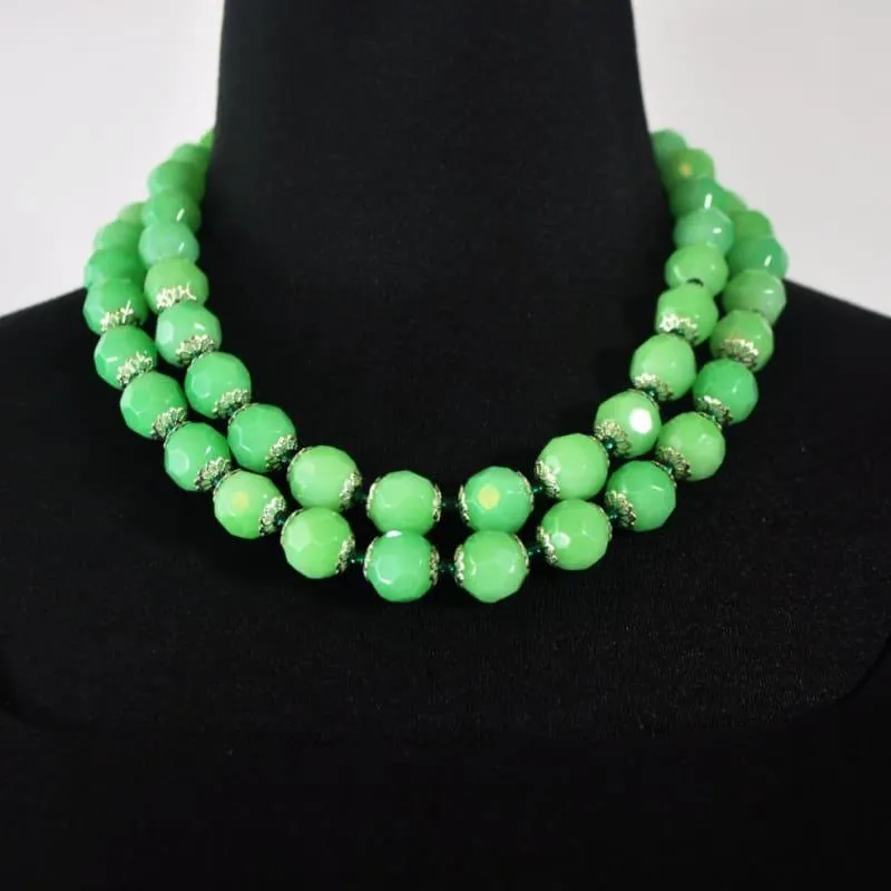 Green Double Strands Faceted with Emerald Ascent Necklace