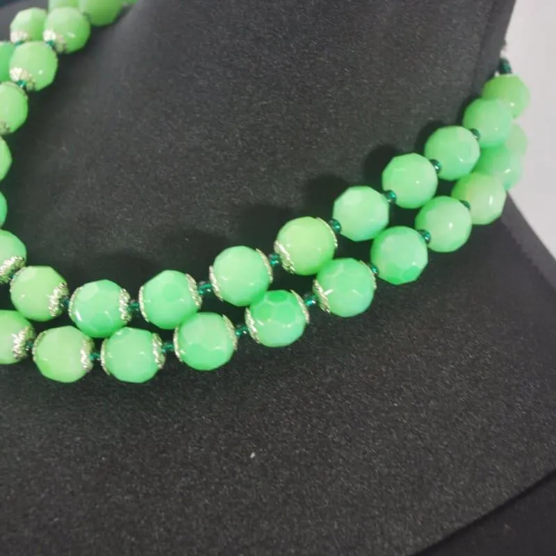 Green Double Strands Faceted with Emerald Ascent Necklace